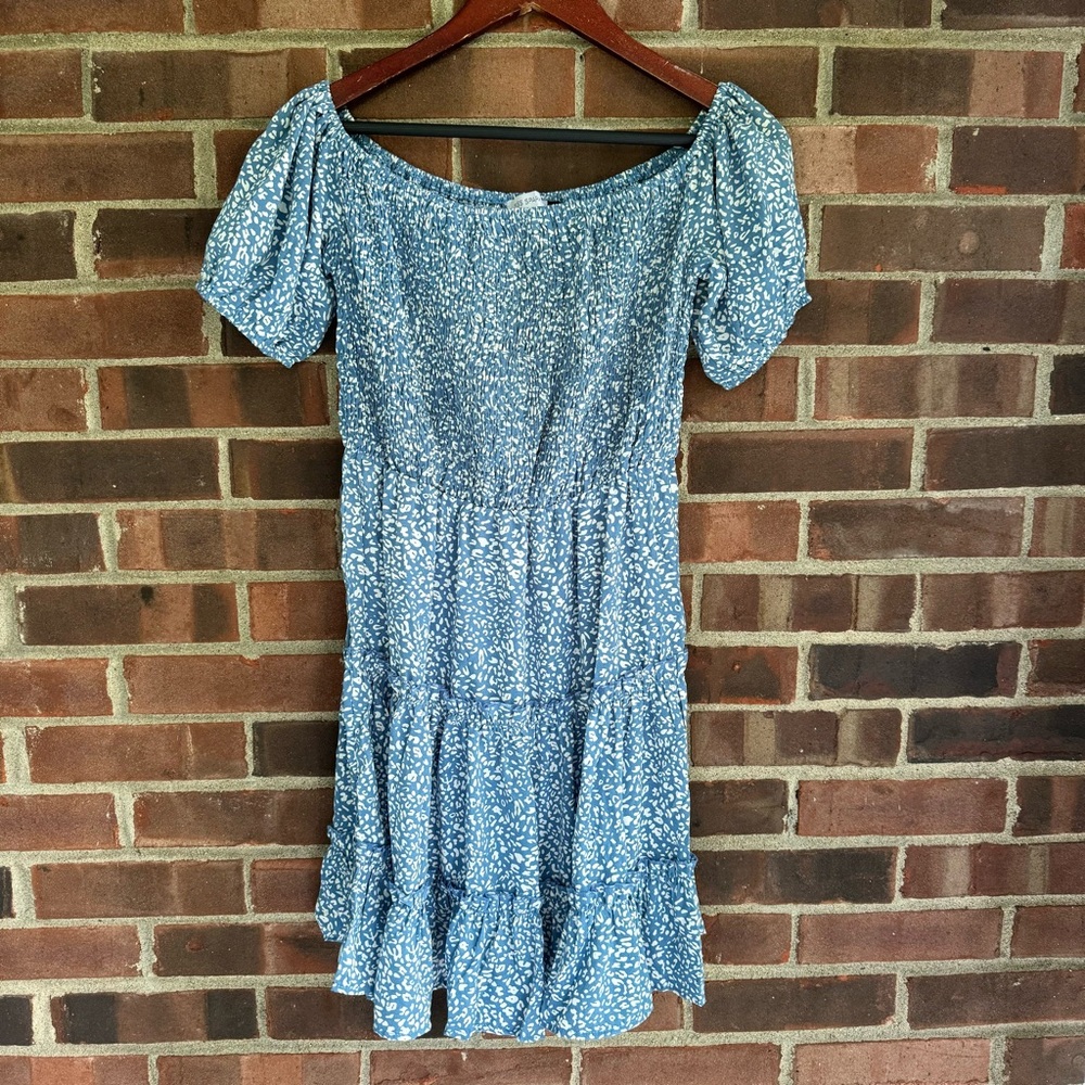 Miss Sparkling Animal Print Off The Shoulder short Sleeve Vacation Mini Dress